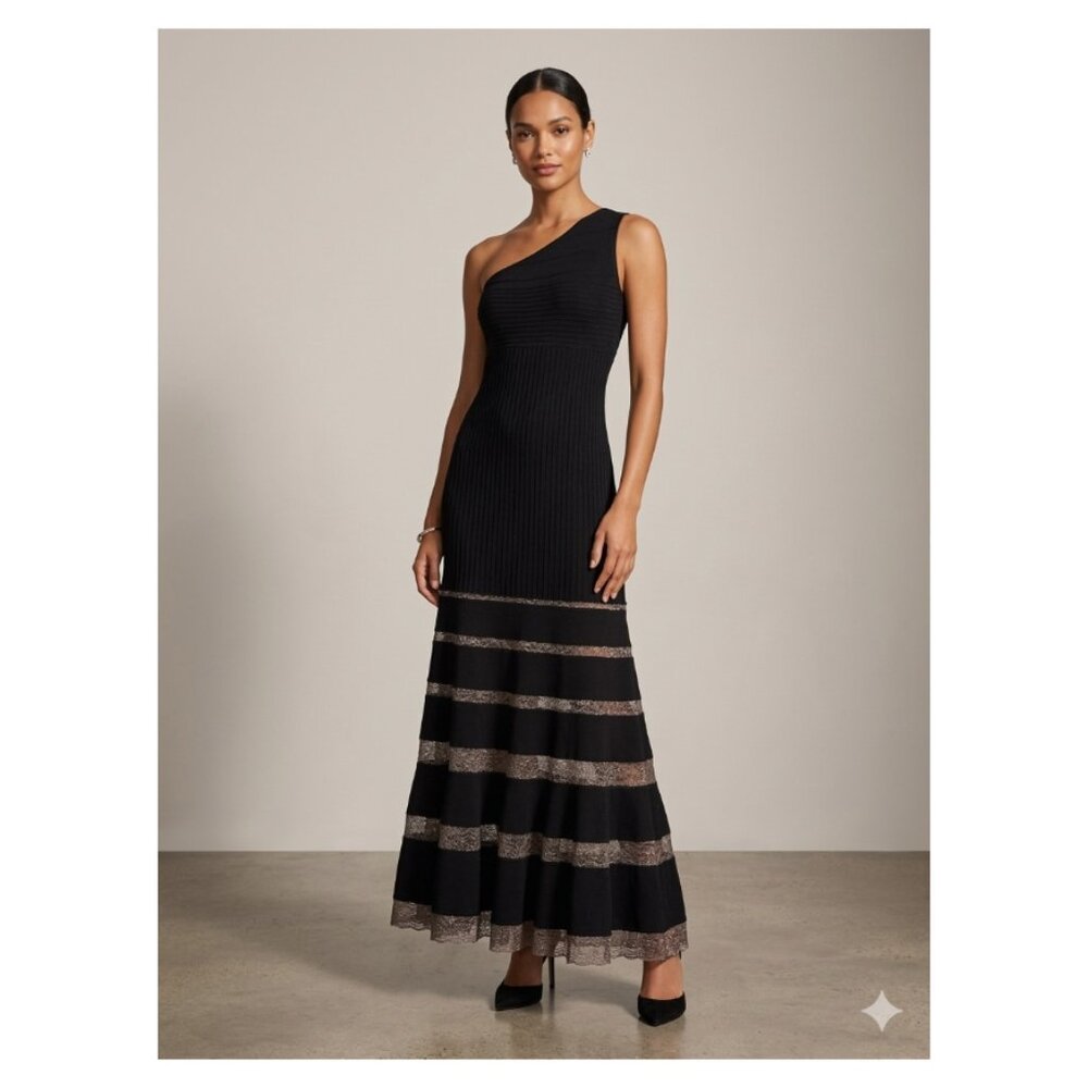 Tadashi Shoji one shoulder black dress size S